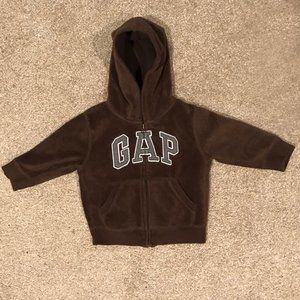 baby Gap Boys Logo Brown Cozy Fleece Hoodie Zip Sweatshirt Jacket 18-24m